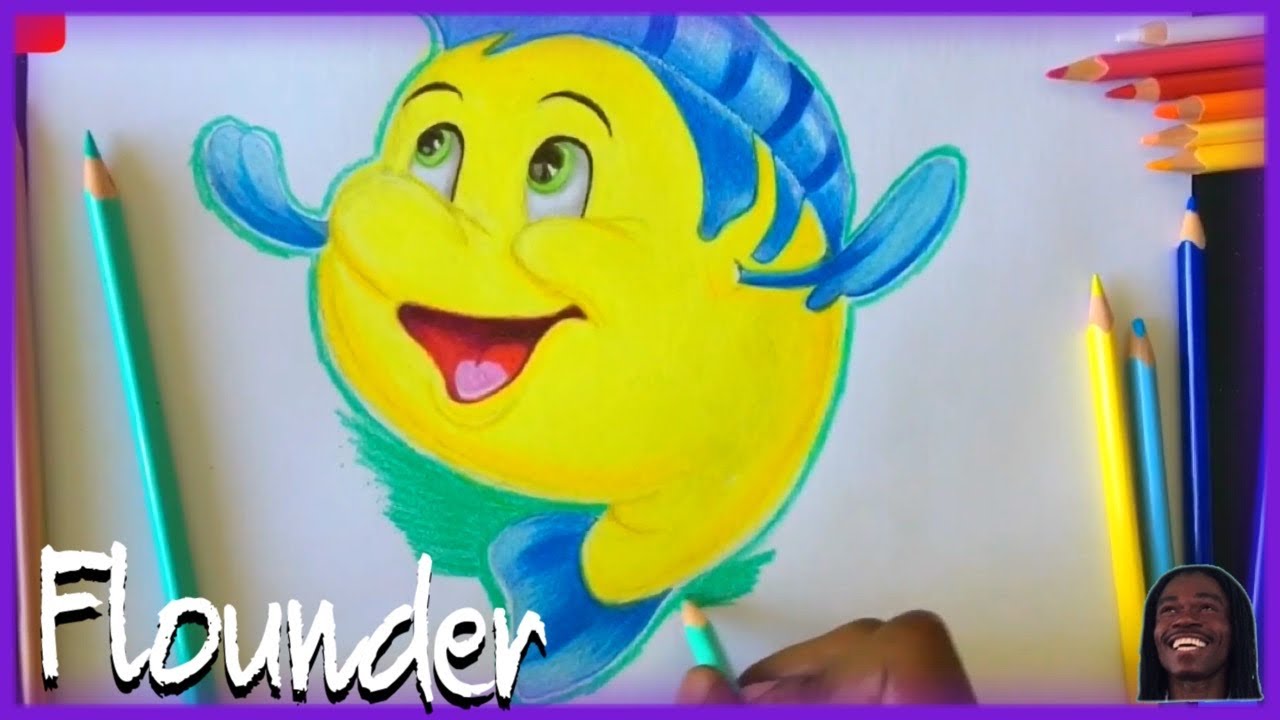 Flounder The Little Mermaid How To Draw Step By Step Speed Tutorial