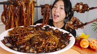 MUKBANG) 당면 넣은 간짜장 3그릇에 밥까지 비벼먹기! 짜장면 먹방 Jjajangmyeon blakc bean noodles asmr real sound eating