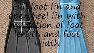How to pronounce Full foot fin and open heel fin with indication of foot length and foot width in En