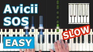 Avicii - SOS - SLOW EASY Piano Tutorial - Sheet Music (Synthesia)