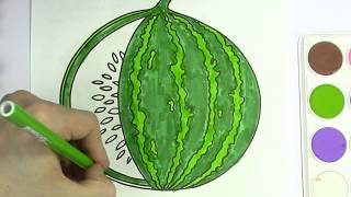 How to Draw Watermelon Coloring Pages Fruit | Kids Learn Drawing and Paint | Art Colors for Children