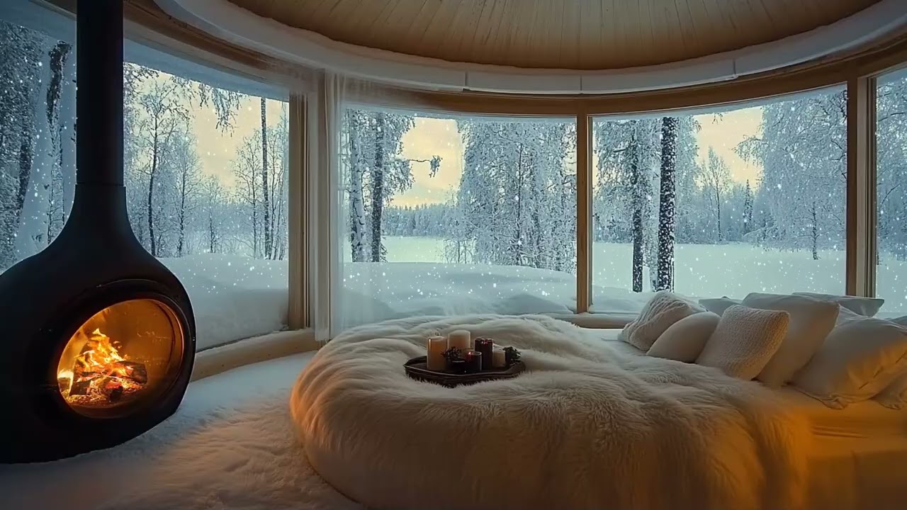 Cozy Winter Cabin Retreat with Soft Piano Music and Fireplace Ambience for Deep Sleep