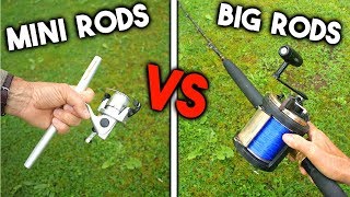 MINI RODS vs BIG RODS - FISHING CHALLENGE!!