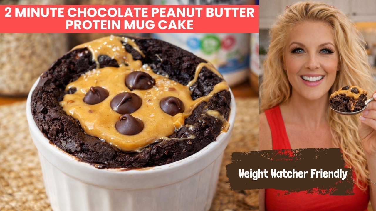2-Minute Chocolate Peanut Butter Protein Mug Cake (Only 6 Ingredients!)