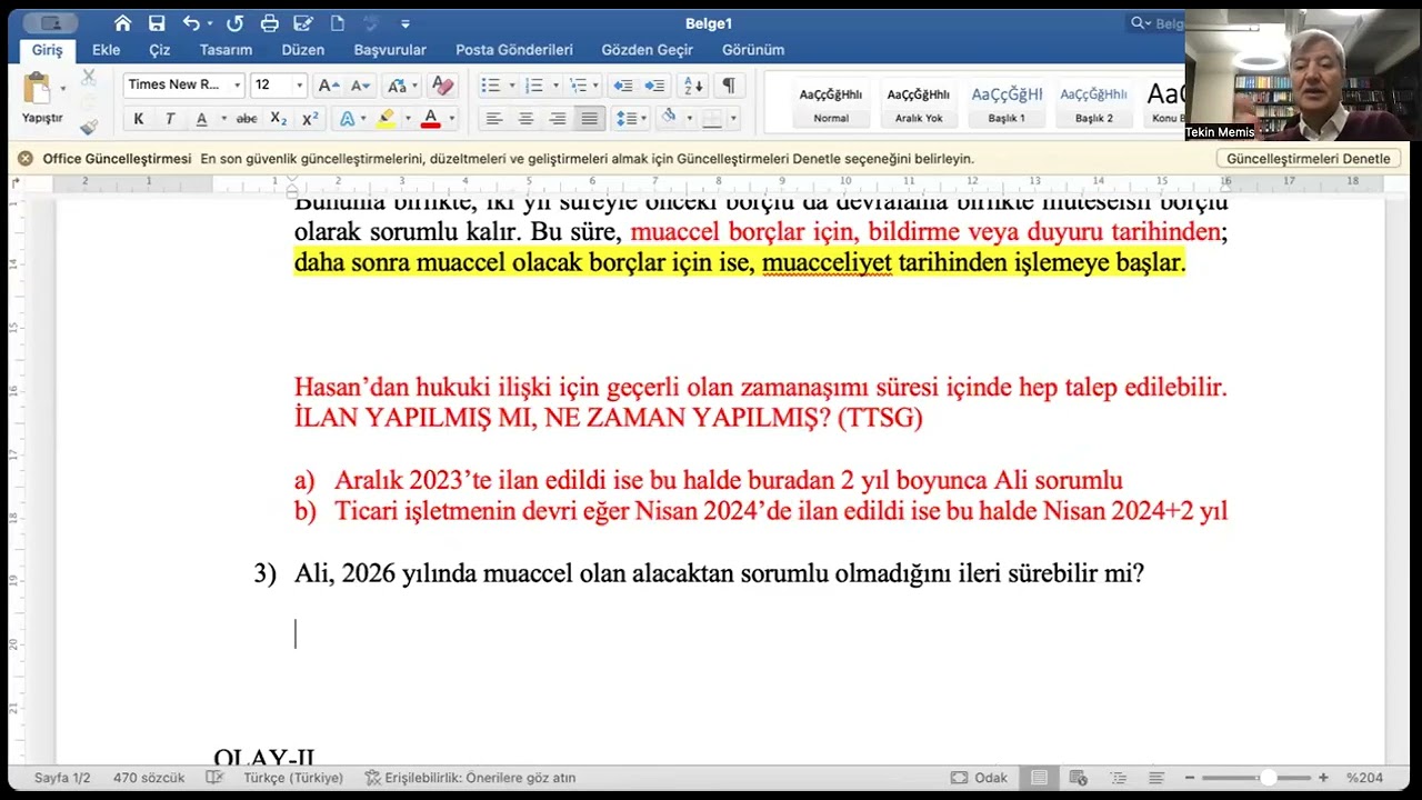 Ticari İşletme Hukuku Pratik Çalışması-4: Ticari işletmenin devri - rehni, faiz, merkez ve şube
