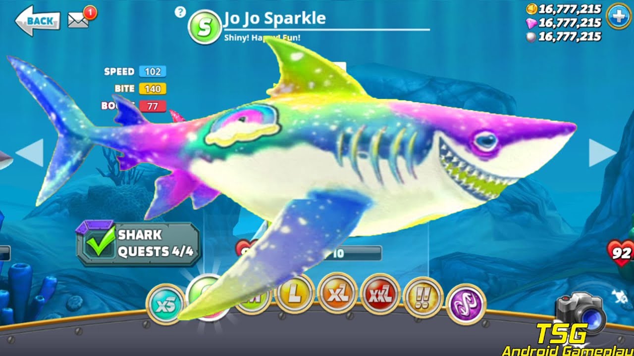 Hungry Shark World New Shark Jo Jo Sparkle Shark All 34 Sharks Unlocked Youtube