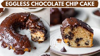 EGGLESS CHOCOLATE CHIP CAKE with CHOCOLATE GLAZE |no egg easy choco chip sponge cake recipe
