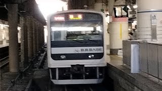 209系2200番台マリJ1編成が｢B.B.BASEで行く上 野 成田-銚子-成東 両国 日帰り旅~｣の団体専用列車として上野駅16番線に入線到着停車するシーン(回9423Ｍ)2023.7.23