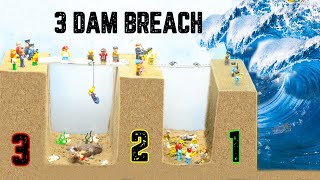 Continuous 3 Dams Collapse - Lego Dam Breach Experiment - Dam Breaking Video