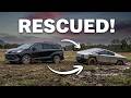 Stuck Cybertruck Pulled out by a Toyota Sienna