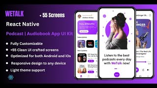 WeTalk - Podcast & Audiobook React Native Expo App Ui Kit ( Light Theme )