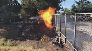 Broken Natural Gas Line Fire In Sacramento