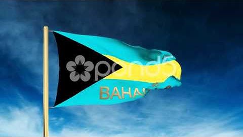 Bahamas Flag Slider Style With Title. Waving In The Wind With Cloud Background