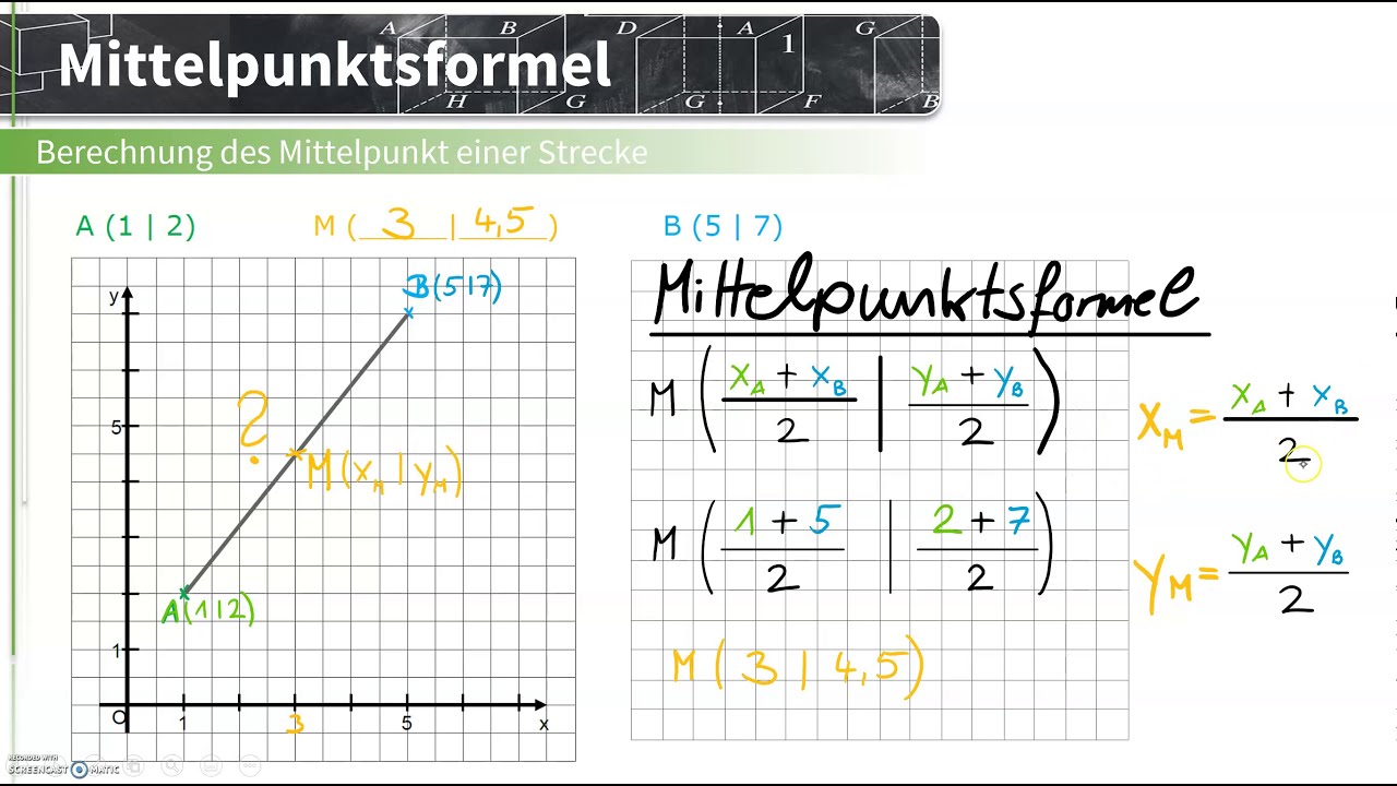 Berechnung des Mittelpunktes mit der Mittelpunktsformel - YouTube