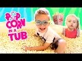 Kids do the Popcorn Bath Tub Challenge! Food Challenge & Family Fun!