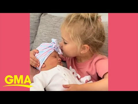 Watch the adorable moment this 3-year-old welcomes her newborn sister home