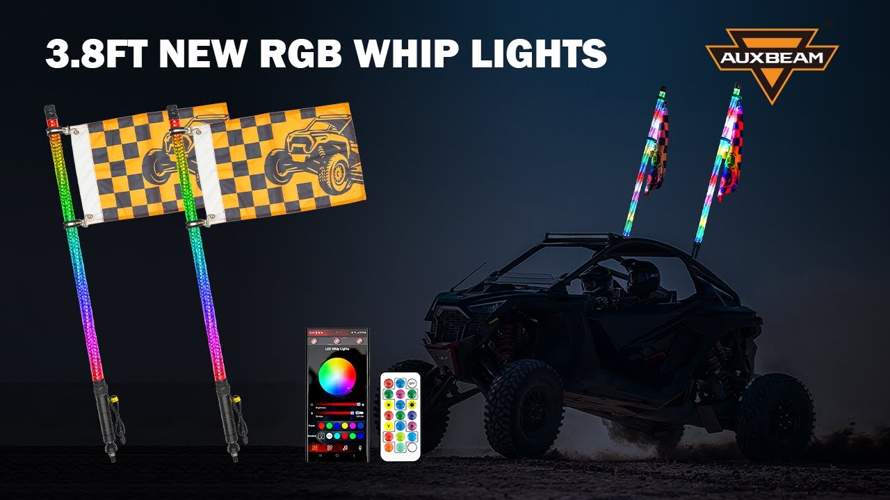 Auxbeam® New 3.8FT LED RGB Whip Lights with Turn Signal & Brake