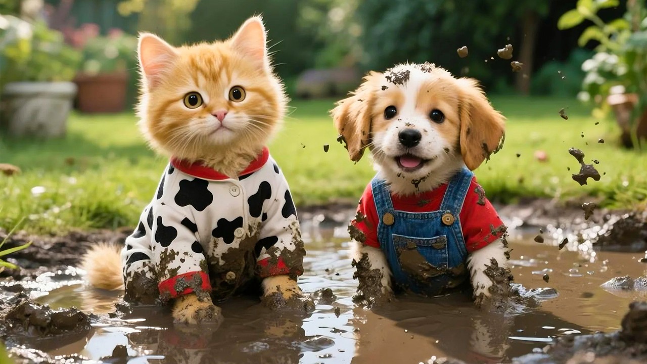 😱 Ginger Kitten Invites a Puppy to Play in the Mud – Mama Cat Finds Out and the Ending Revealed