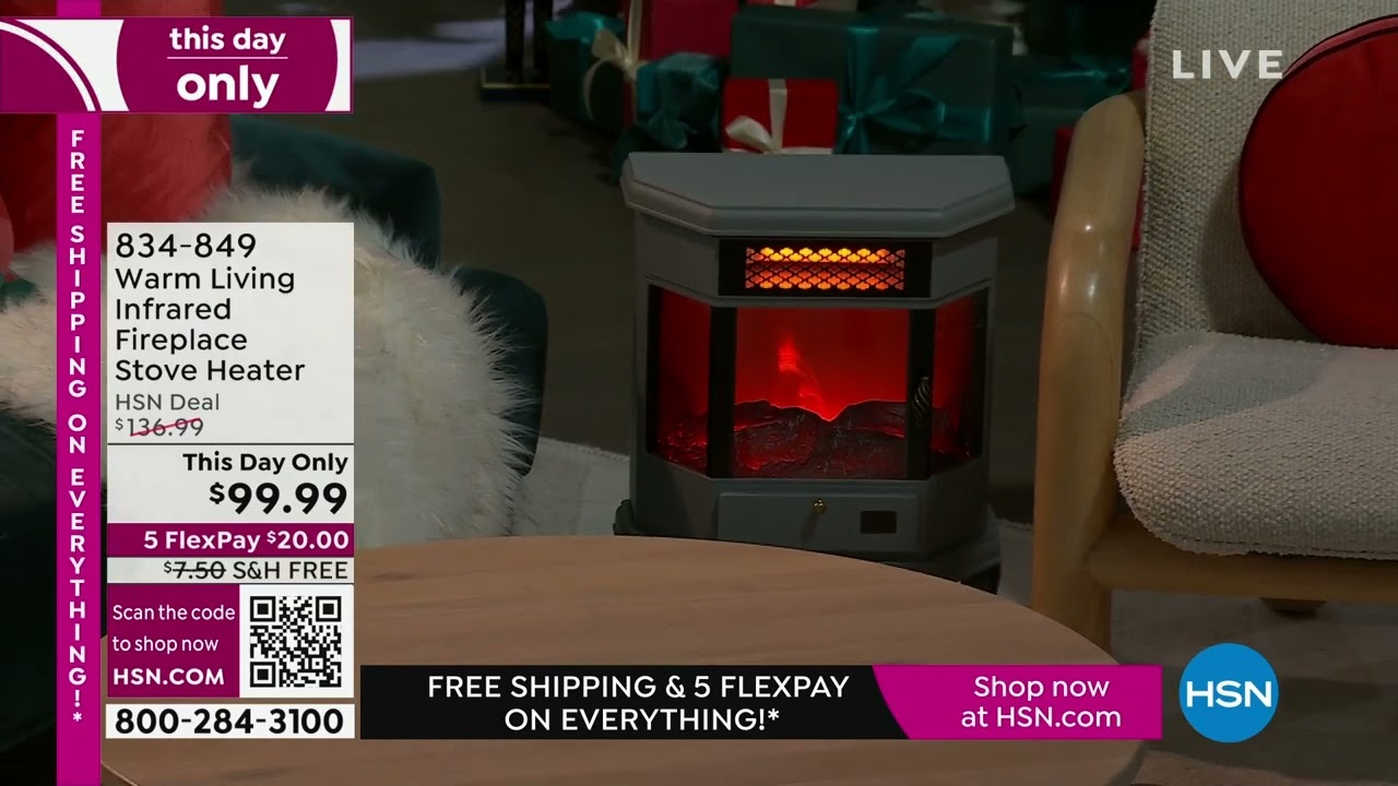 Warm Living Infrared Fireplace Stove Heater w/Real Flame...