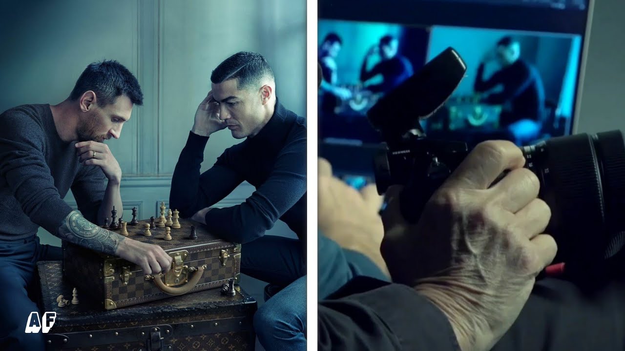 Behind the Scene Cristiano Ronaldo & Lionel Messi Playing chess Photoshot, Louis  Vuitton