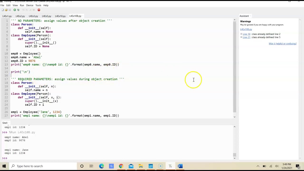 CIS30A Lab 4 Ex10: Single Inheritance Class in Python - YouTube