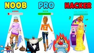 Noob vs PRO vs Hacker In RUN RICH 3D || Oggy & The Cockroaches