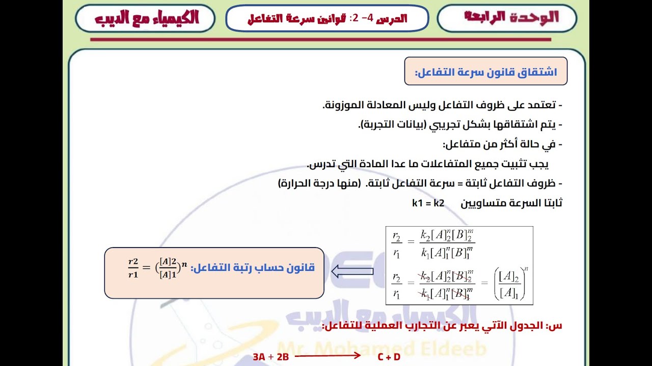 005 اشتقاق قانون سرعة التفاعل