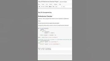 Palindrome Checker  | 100 Days of Python Programming | Day-30 #shorts #pythonchallenge