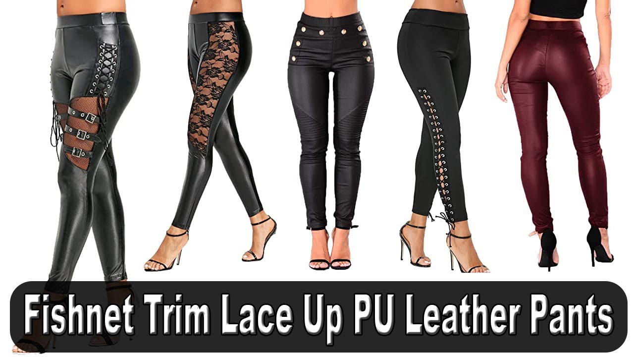 Fishnet Leather Pants - Lightweight Gothic Punk Leggings for Women - Sexy Leather Leggings Pant