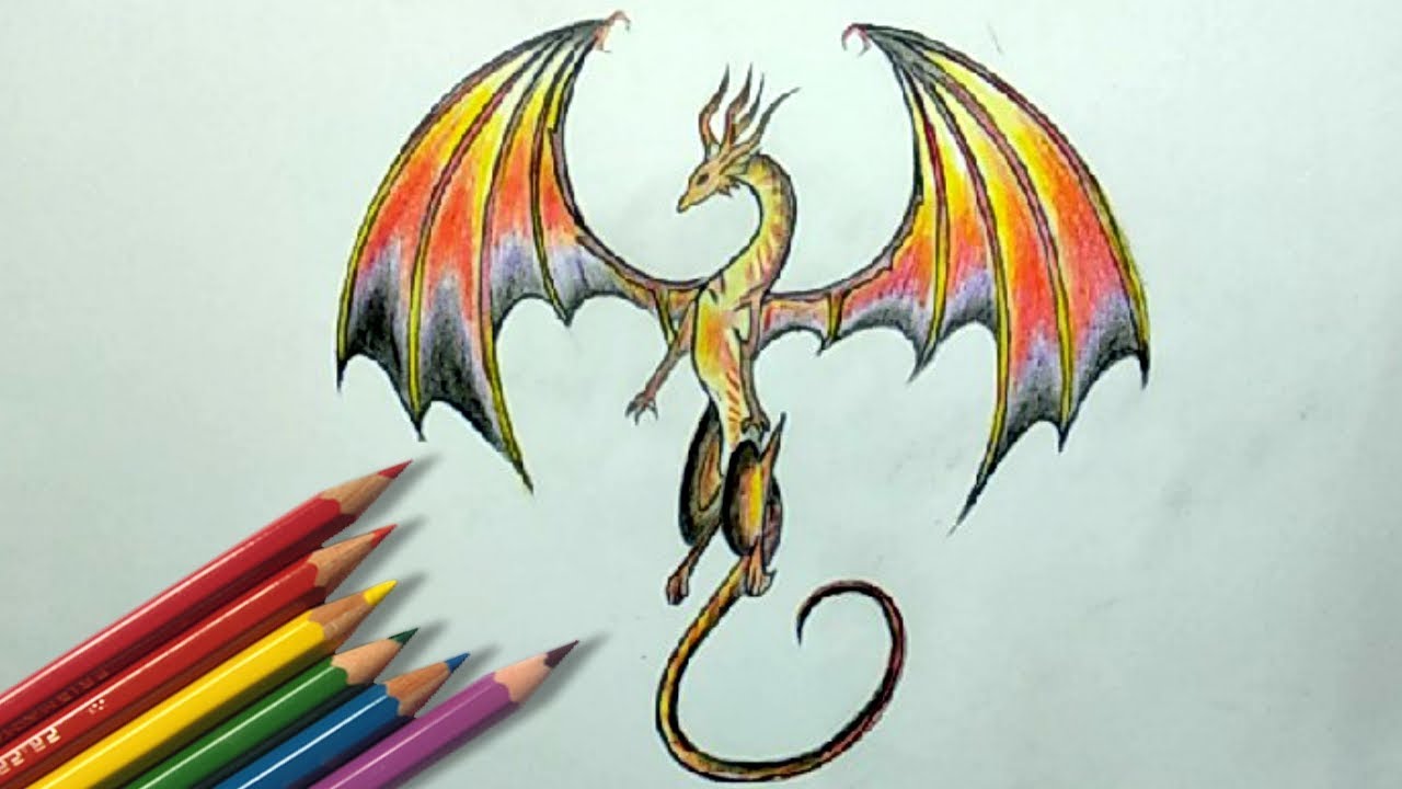 Color Pencil Drawing How To Draw A Dragon Step By Step