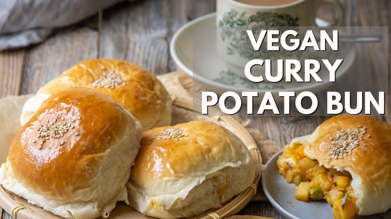 Scrumptious vegan baked curry potato bun with soft dough