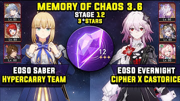 E0 Saber Carry & E0 Evernight Sub DPS W/ Castorice (3 Stars) Memory Of Chaos 12 Honkai Star Rail 3.6