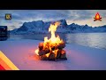 12 hours of  lofoten winter landscape campfire with sounds of crackling firewood and ocean waves