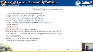 LectureVideo 18CS32  Module 2  Evaluation of Postfix Expression  2  Reji Thomas