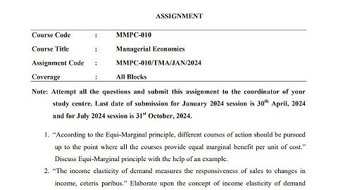 IGNOU MMPC-010 Solved Assignment Jan 2024 | July 2024 [FREE] MBA | Managerial Economics