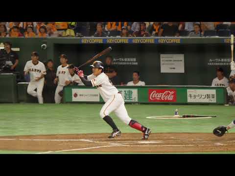 読売ジャイアンツ 田中俊太 バッティングフォーム&バッティング（逆方向へのツーベースヒット）