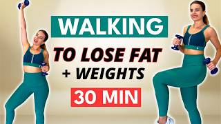 LOSE FAT WALKING WORKOUT | 3000 Steps in 30 MIN + Weights | No Jumping