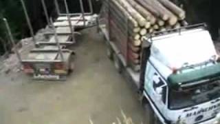 Superb Skills -  Log Truck 360 Turn Around Above Dangerous Cliff Edge