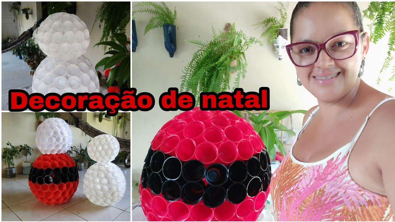 Mostrando como faço meu Papai Noel e boneco de neve com copos descartáveis.