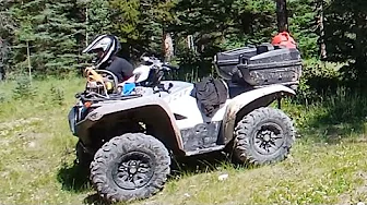 Atv at Nordegg Big Horn Dam old cabin site still has big cooking stove n bed springs  alberta