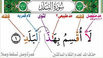 إستخراج أحكام التجويد من سورة البلد من جزء عم من(لا أقسم بهذا البلد) إلى(أيحسب ألم يره أحد)