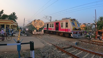 Rarest Colorful Train Crossing : Jangipur MEMU Meeting Speedy Modern ICF Medha Emu At Railgate