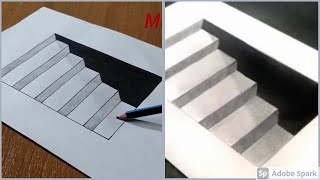 3D Formatida Bosqichma-Bosqich 3D Podval Narvonlarini Chizish. Waw Step By Step Drawing Easy 3D