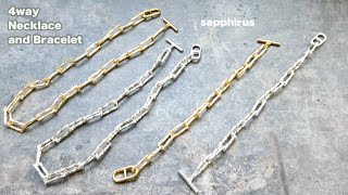 【ビーズステッチ初級】4way仕様/ビーズで作るチェーンネックレス＆ブレスレット ＊作り方/Beaded chain necklace and bracelet tutorial/bugles