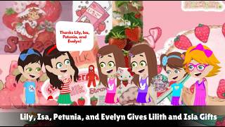 Lily, Isa, Petunia, And Evelyn Gives Lilith And Isla Gifts