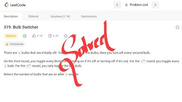 [Hindi] 319. Bulb Switcher | Leetcode Medium | Mathematical Problem