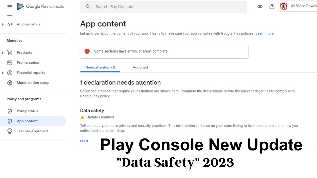 Google Play Console New Update Data Safety | Solved - YouTube