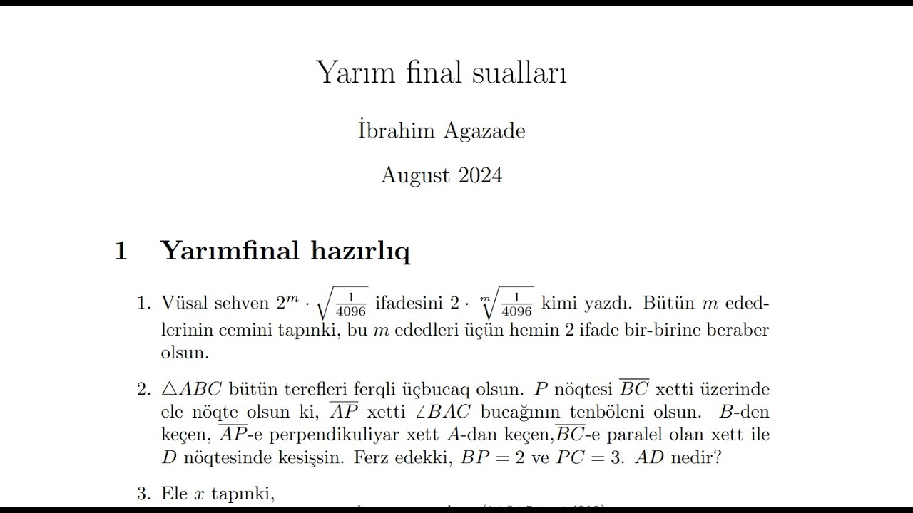 RFO riyaziyyat olimpiadası yarım-finala hazırlıq sınaq 1.
