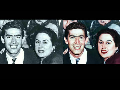 توضيح وتلوين صورة قديمة ل ليلى مراد ومنير مراد