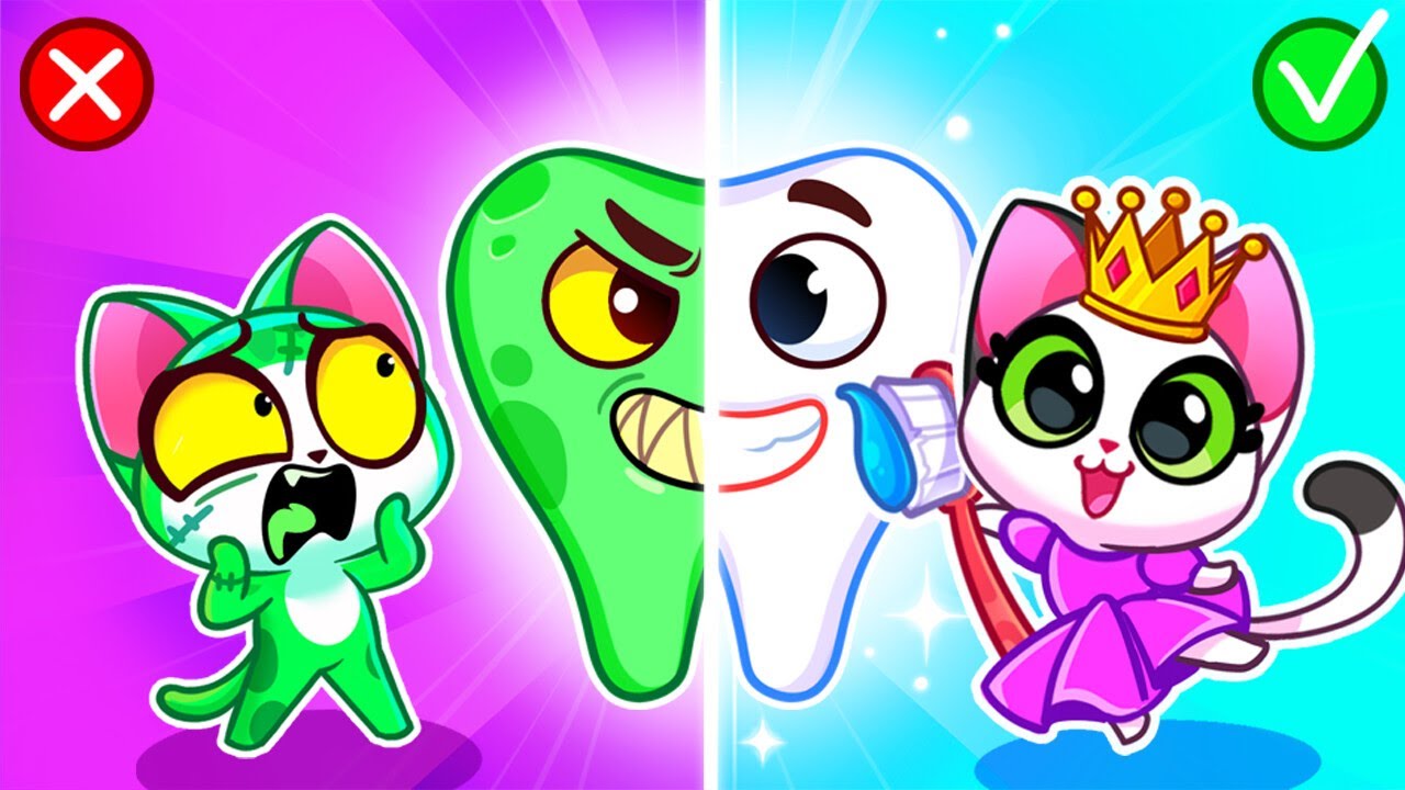 Bad Tooth VS Good Tooth | Brush Your Teeth | Princess VS Zombie Challenge | Purr-Purr Stories